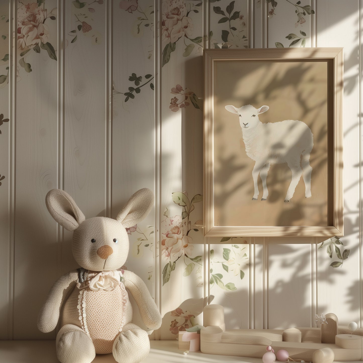 Whimsical Neutral Baby Lamb Matte Vertical Poster Art Print