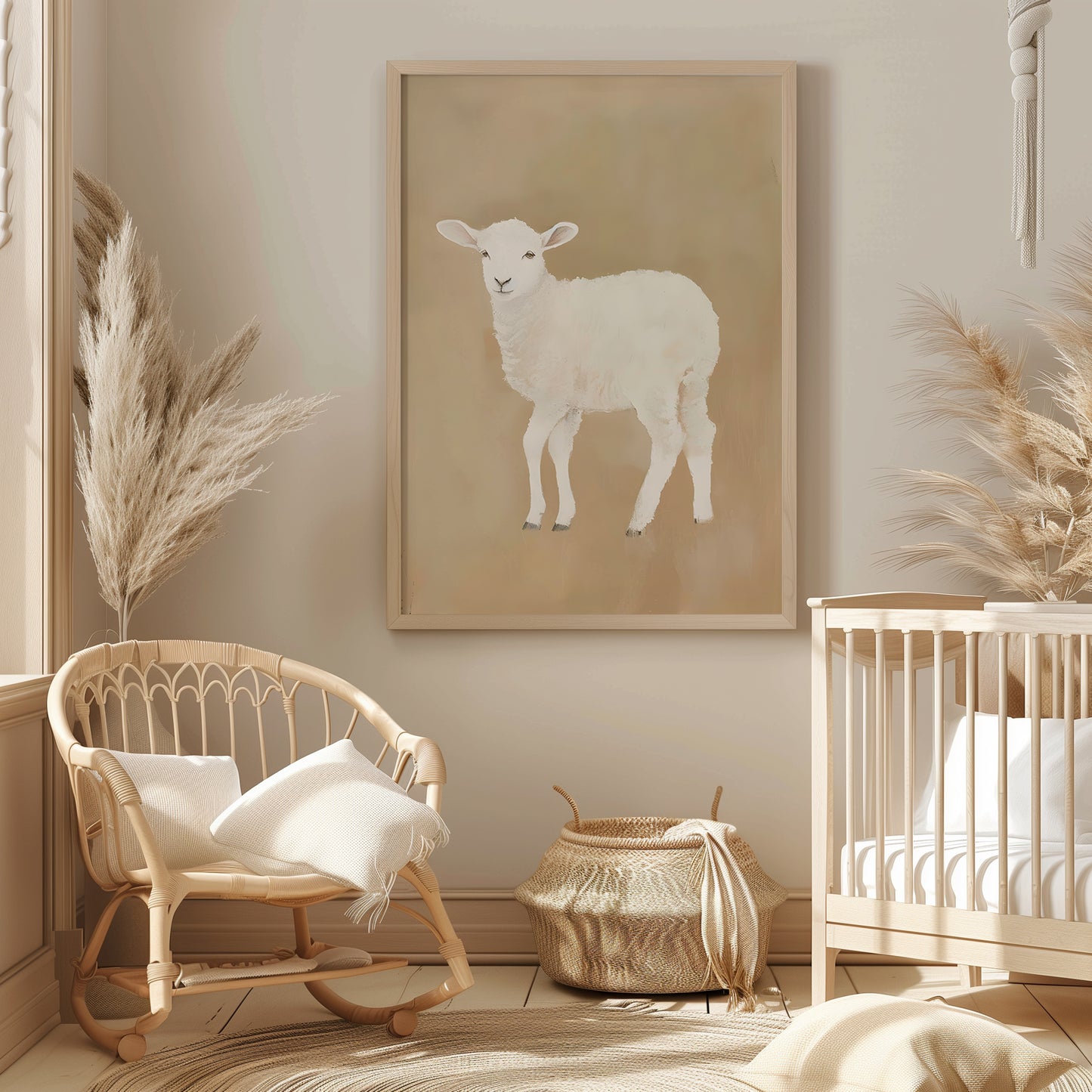 Whimsical Neutral Baby Lamb Matte Vertical Poster Art Print