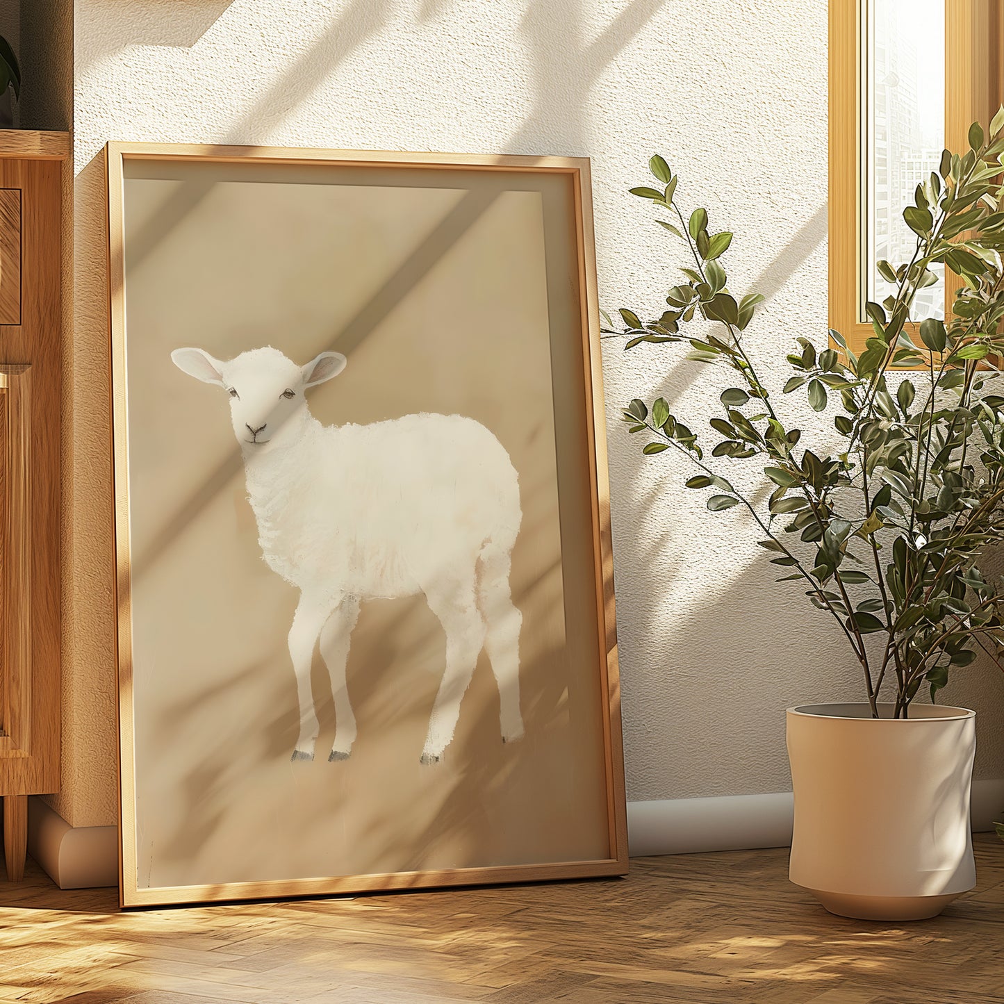 Whimsical Neutral Baby Lamb Matte Vertical Poster Art Print