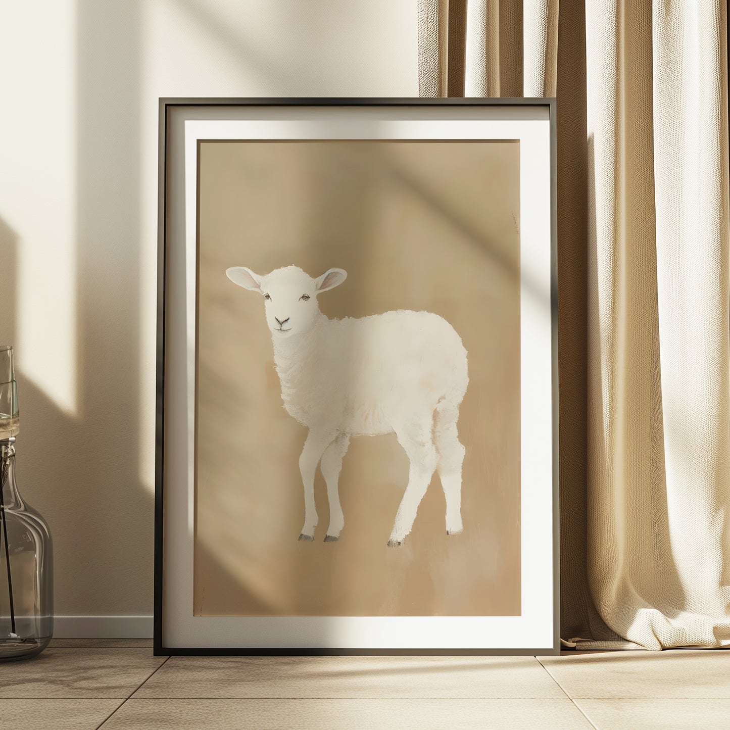 Whimsical Neutral Baby Lamb Matte Vertical Poster Art Print