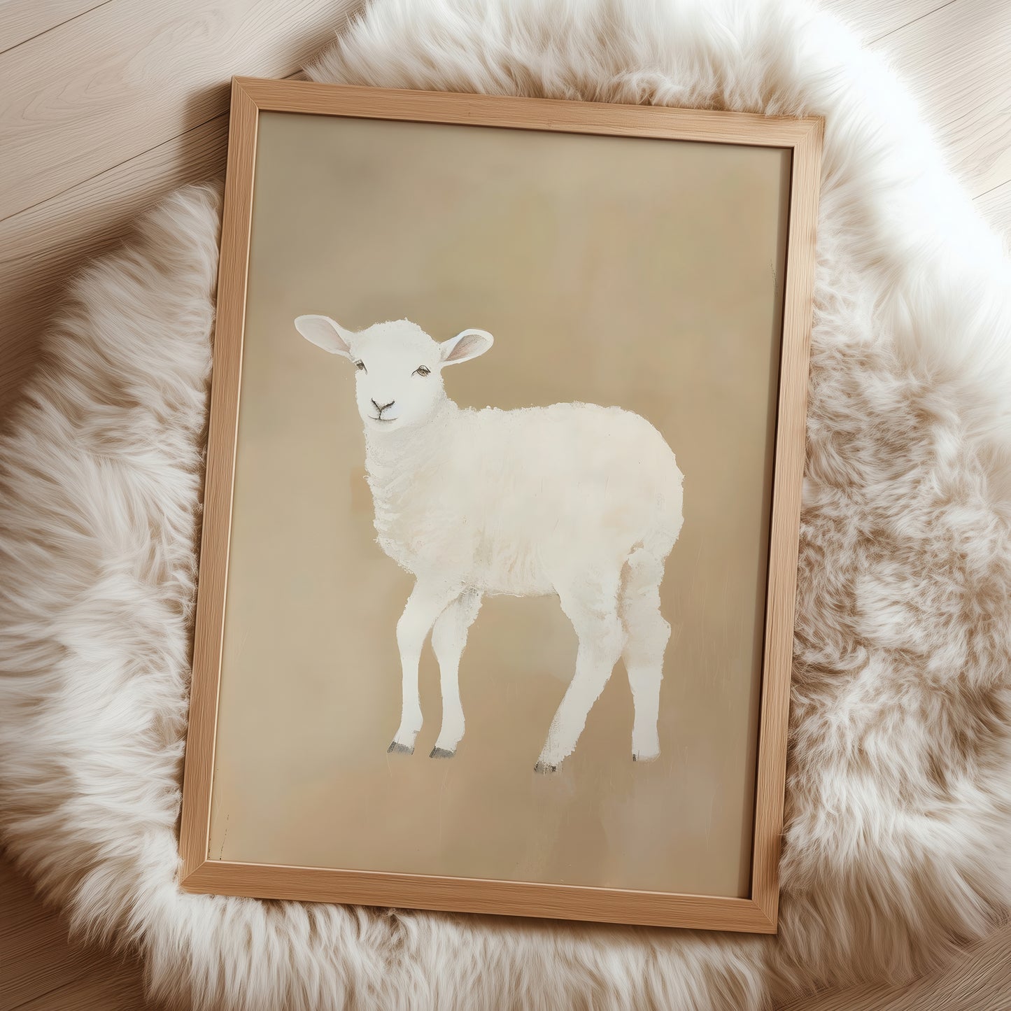 Whimsical Neutral Baby Lamb Matte Vertical Poster Art Print