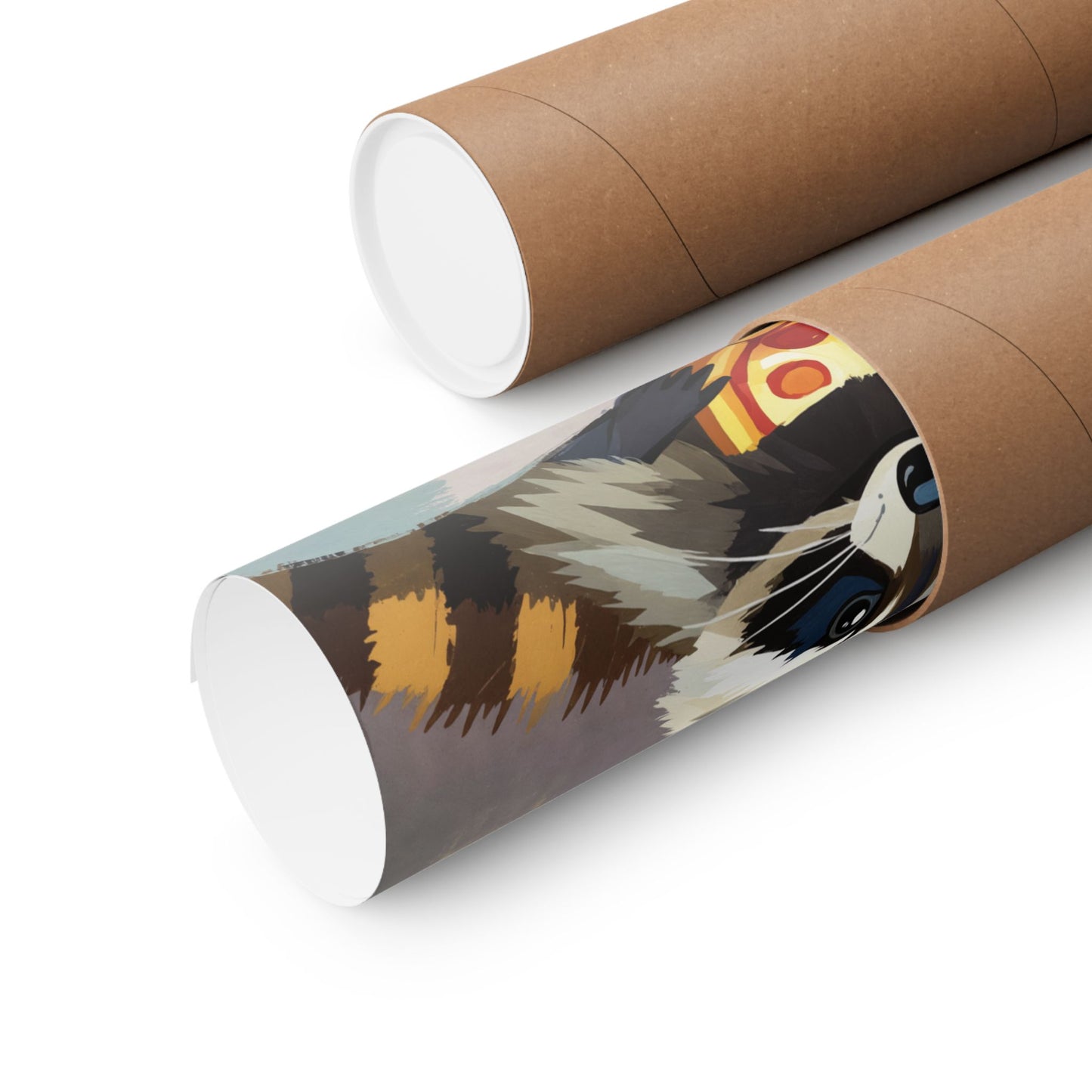 Raccoons Eating Pizza in Bed Matte Horizontal Poster Art Print