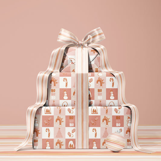 Groovy Pink and Orange Vintage Inspired Christmas Holiday Gift Wrapping Paper Sheets