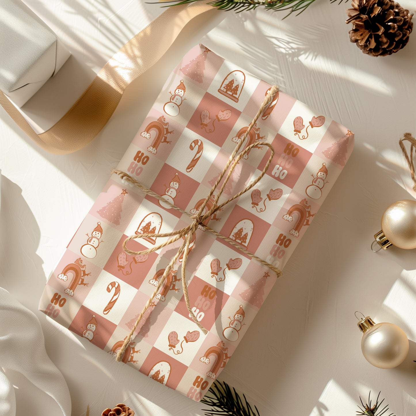 Groovy Pink and Orange Vintage Inspired Christmas Holiday Gift Wrapping Paper Sheets