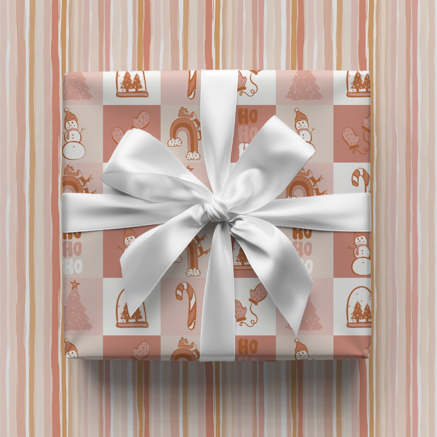 Groovy Pink and Orange Vintage Inspired Christmas Holiday Gift Wrapping Paper Sheets
