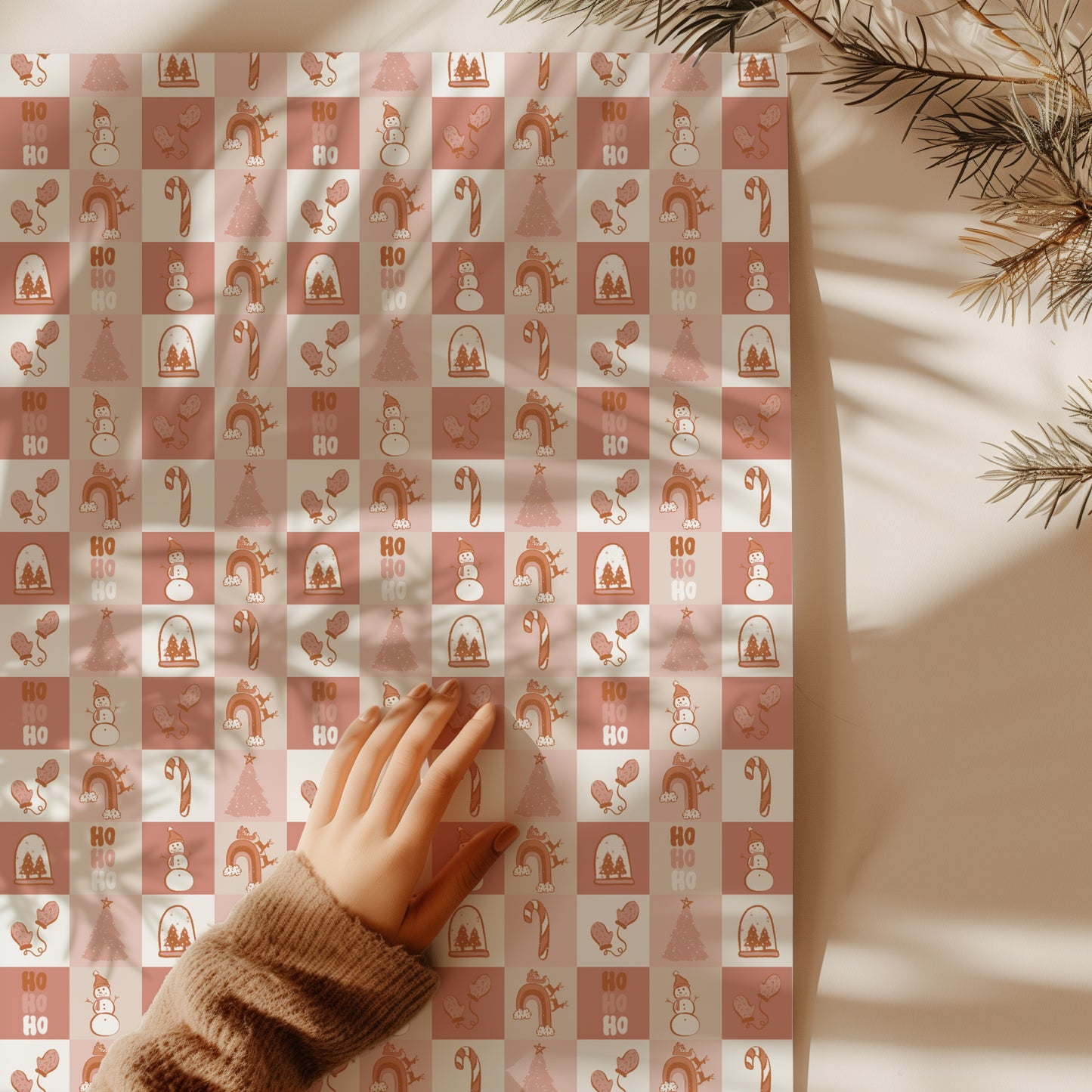 Groovy Pink and Orange Vintage Inspired Christmas Holiday Gift Wrapping Paper Sheets