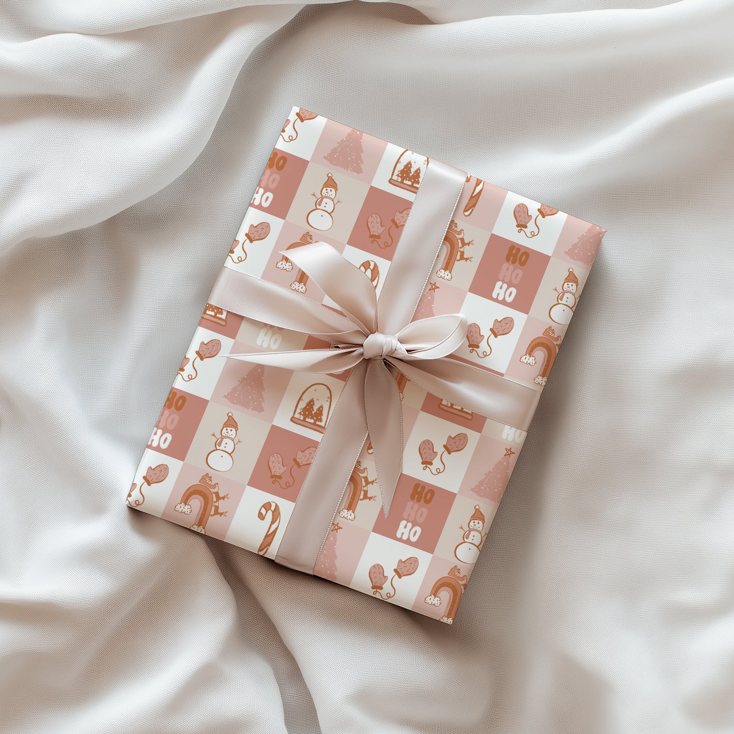 Groovy Pink and Orange Vintage Inspired Christmas Holiday Gift Wrapping Paper Sheets