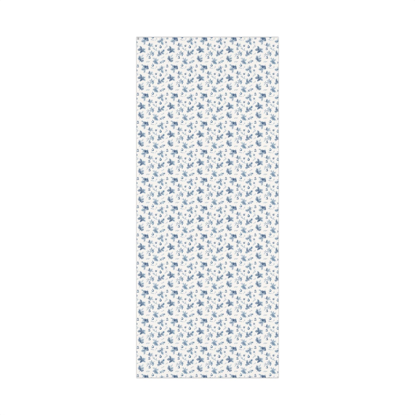 Blue Pine Cone and Bell Toile de Jouy Vintage Christmas Holiday Gift Wrapping Paper Sheets