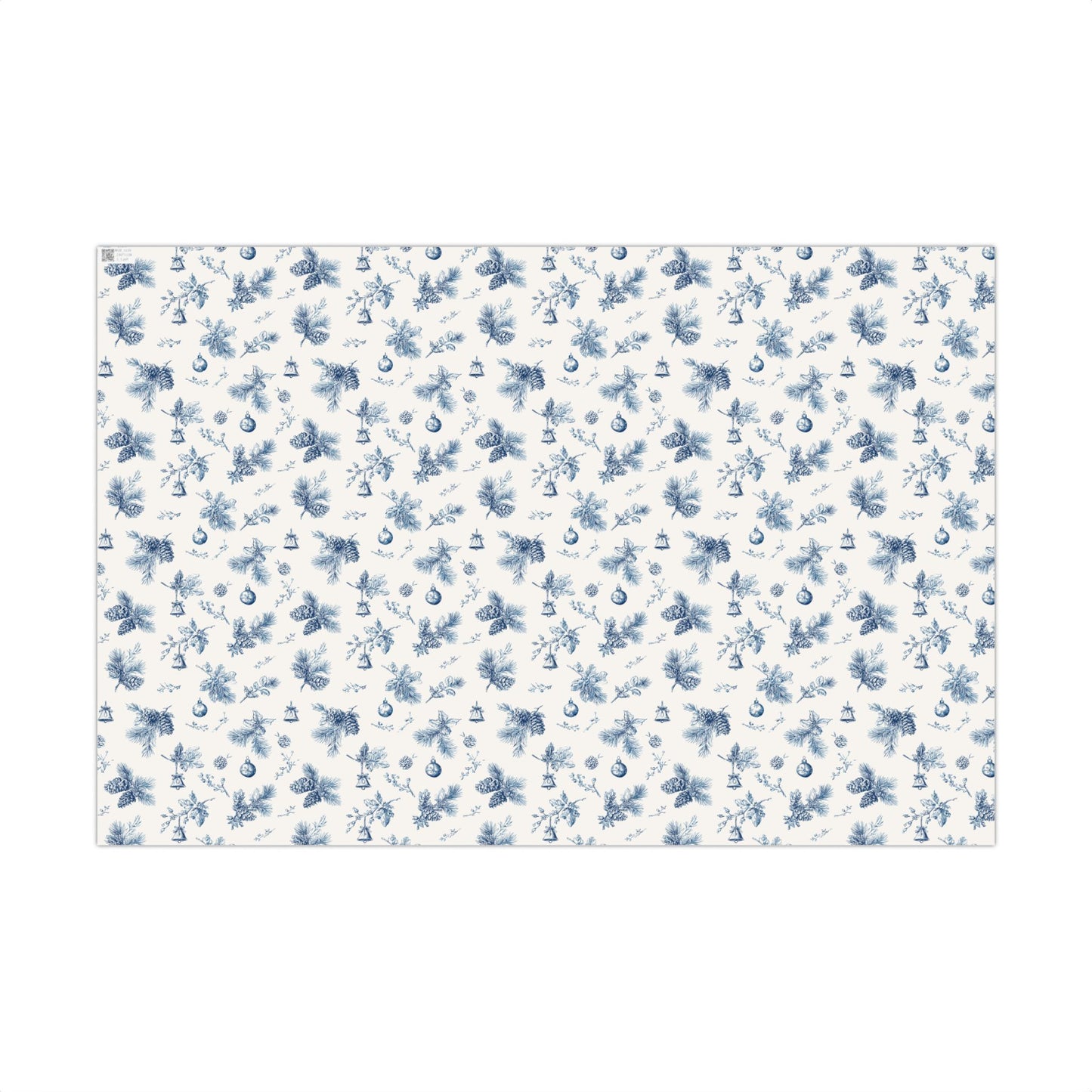 Blue Pine Cone and Bell Toile de Jouy Vintage Christmas Holiday Gift Wrapping Paper Sheets