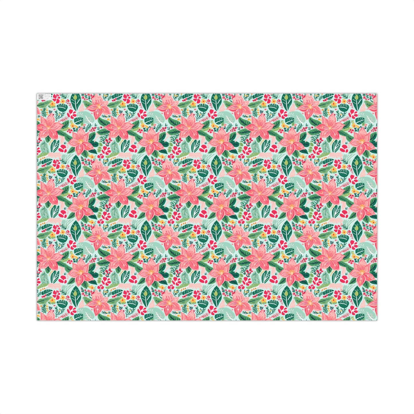 Pink and Green Poinsettia Cozy Christmas Gift Wrapping Paper Sheets