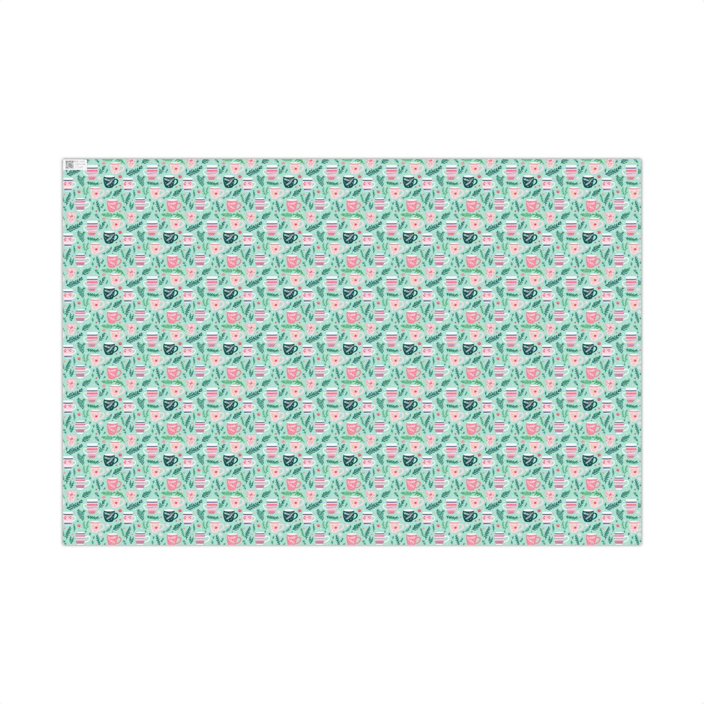 Cozy Christmas Pink, Red and Green Tea Cup - Coffee Mug Gift Wrapping Paper Sheets