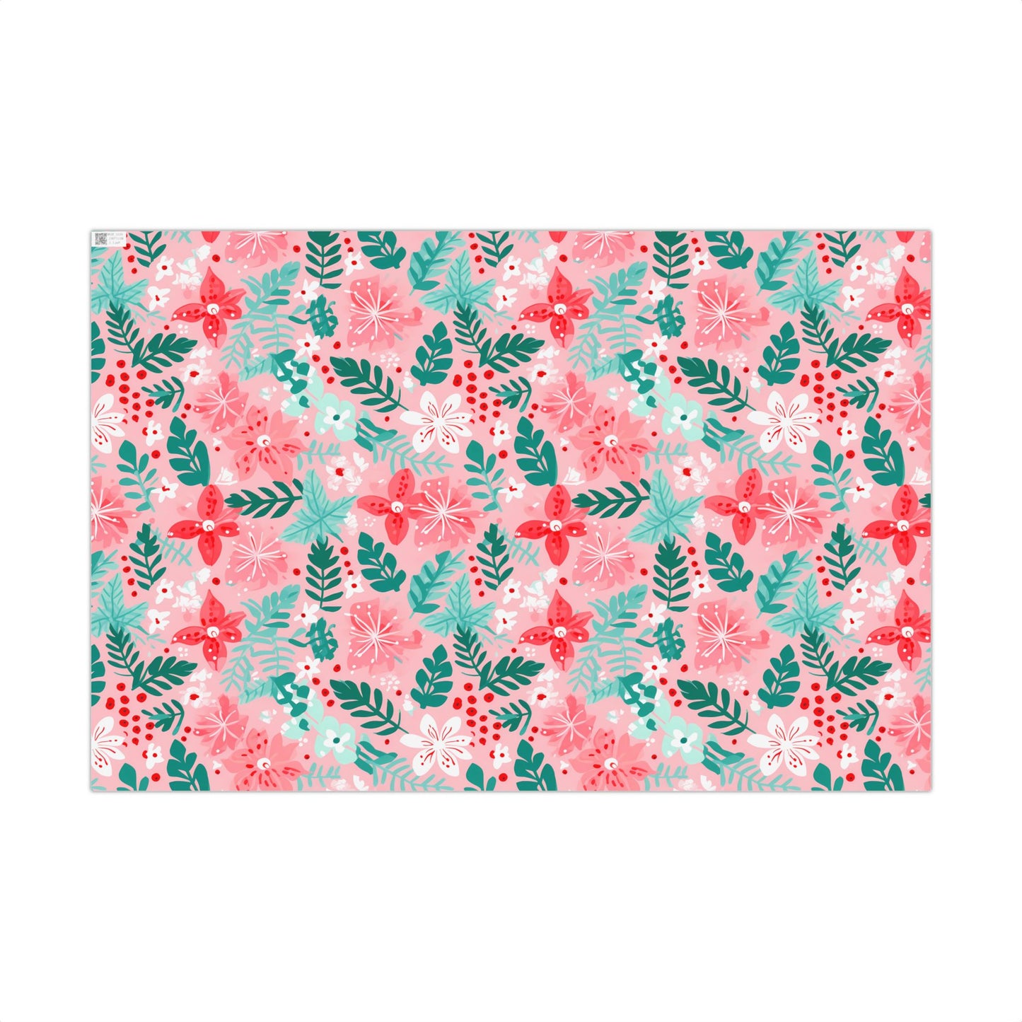 Cozy Christmas Pink, Red and Green Floral Poinsettia and Fir Gift Wrapping Paper Sheets
