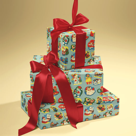 Vintage Santa and Characters Nostalgic Christmas Gift Wrapping Paper Sheets