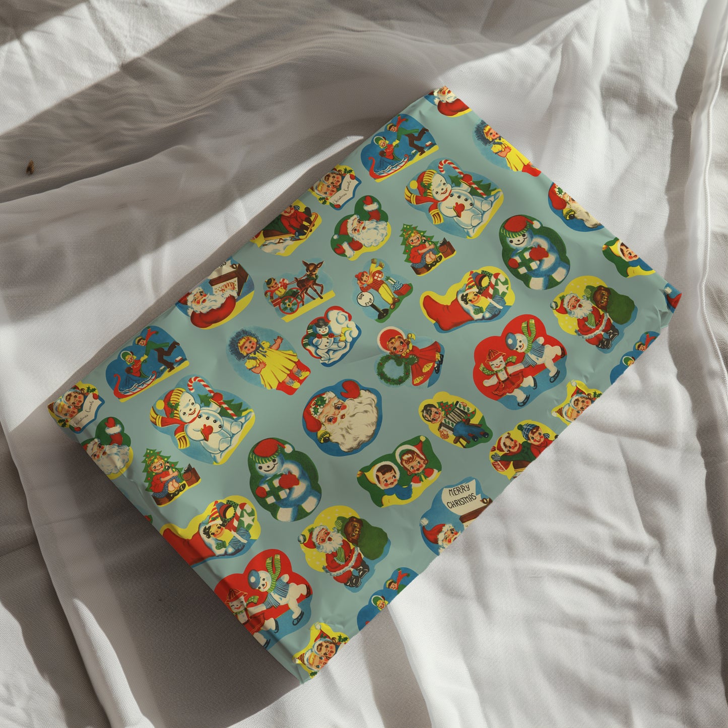 Vintage Santa and Characters Nostalgic Christmas Gift Wrapping Paper Sheets