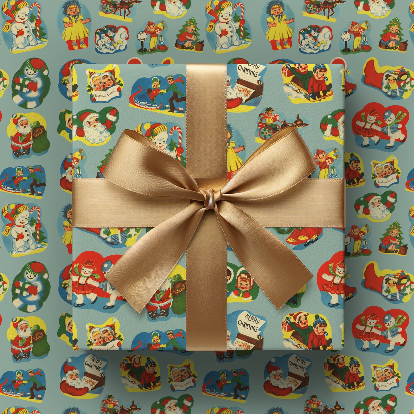 Vintage Santa and Characters Nostalgic Christmas Gift Wrapping Paper Sheets