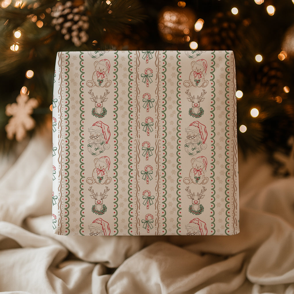 Rustic Christmas Santa and Friends Simple Doodle Gift Wrapping Paper Sheets