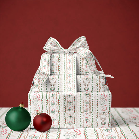 Rustic Christmas Santa and Friends Simple Doodle Gift Wrapping Paper Sheets
