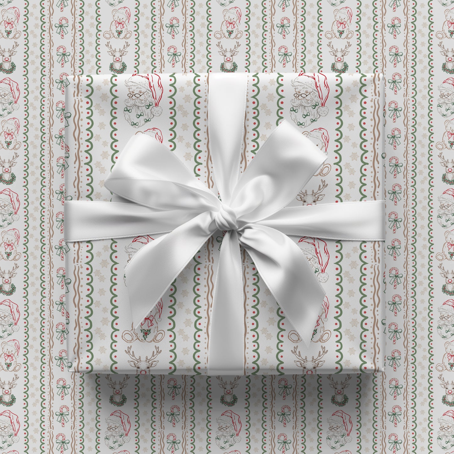 Rustic Christmas Santa and Friends Simple Doodle Gift Wrapping Paper Sheets