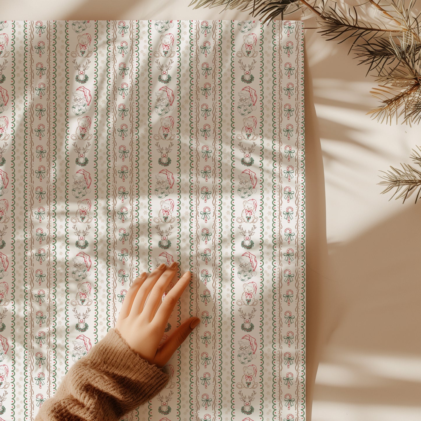 Rustic Christmas Santa and Friends Simple Doodle Gift Wrapping Paper Sheets