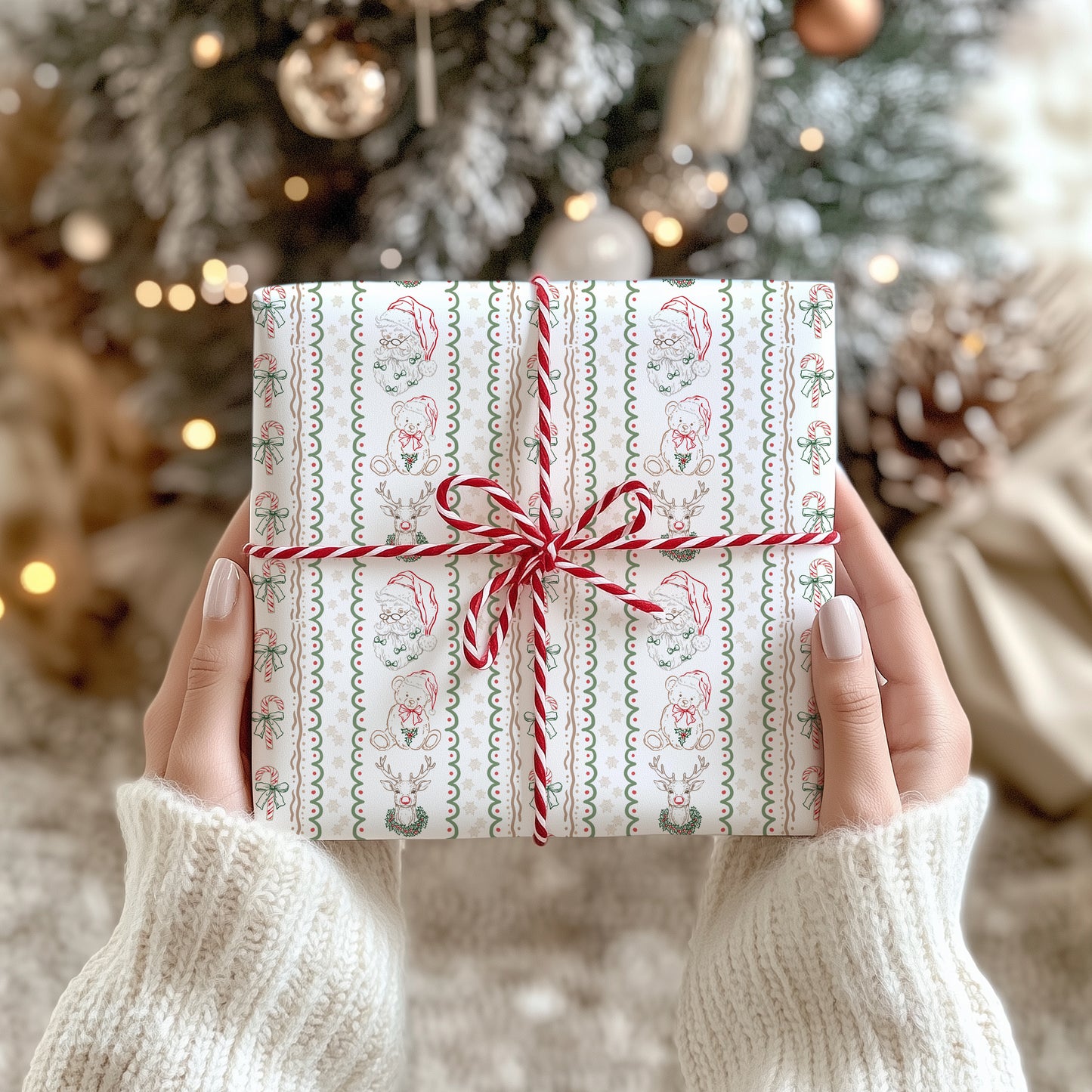 Rustic Christmas Santa and Friends Simple Doodle Gift Wrapping Paper Sheets