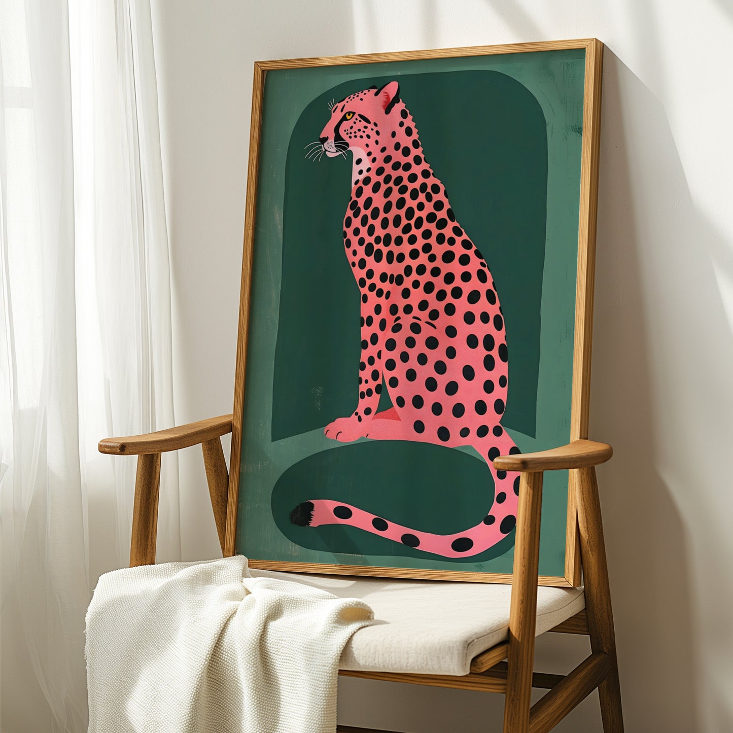 Pink Cheetah on Emerald Green Background Matte Vertical Poster Art Print