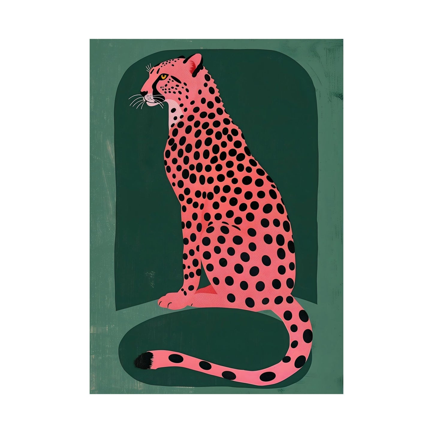 Pink Cheetah on Emerald Green Background Matte Vertical Poster Art Print