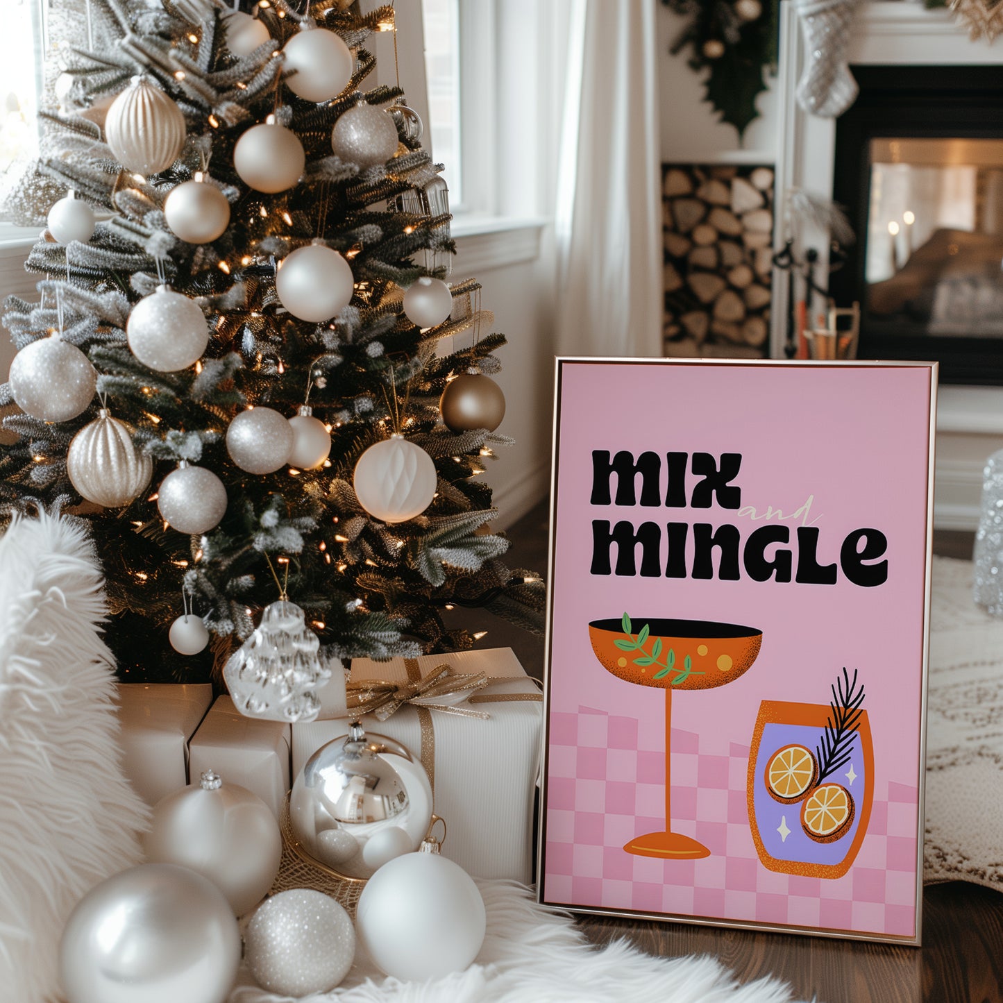 Mix and Mingle Pink and Orange Cocktail Matte Vertical Poster Art Print