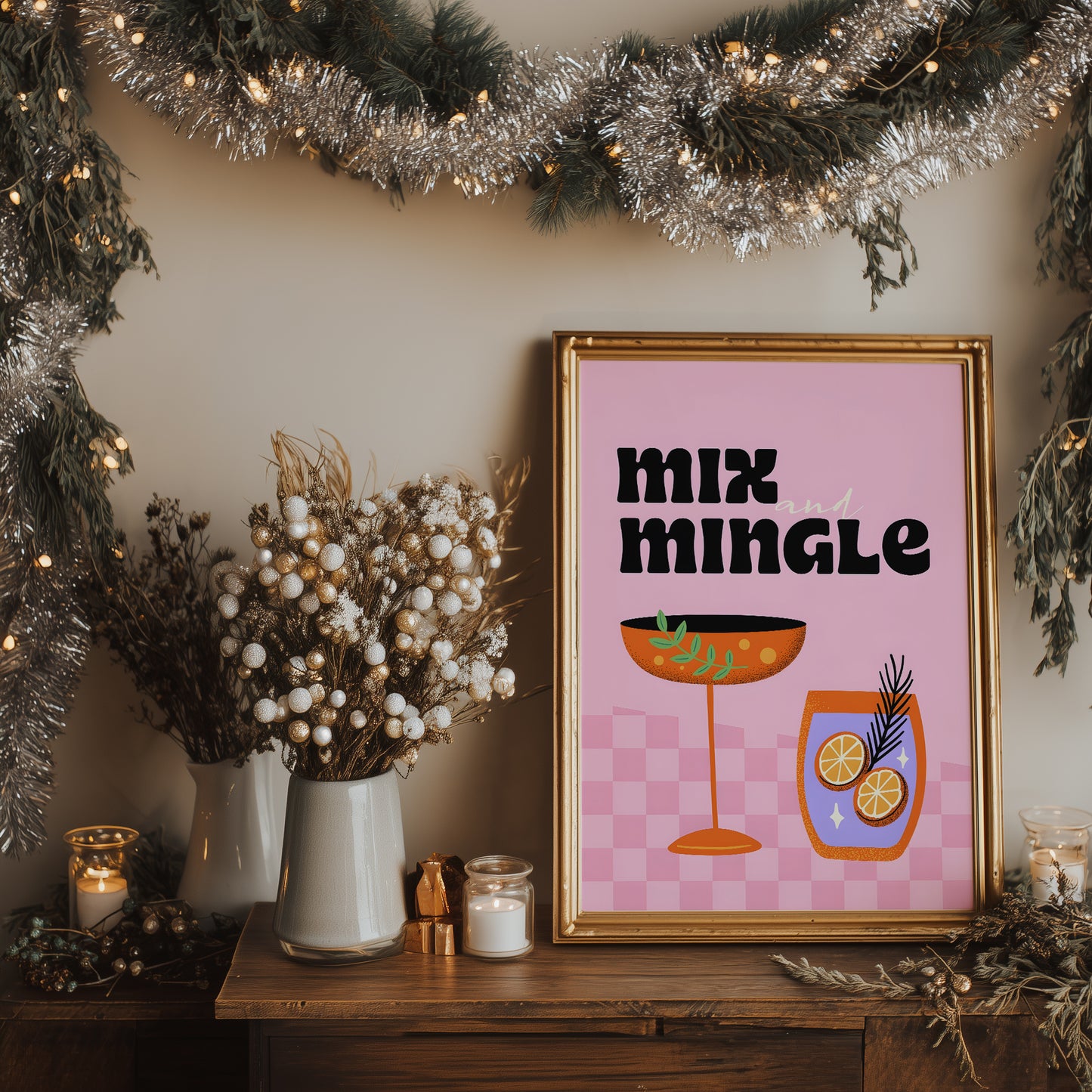 Mix and Mingle Pink and Orange Cocktail Matte Vertical Poster Art Print
