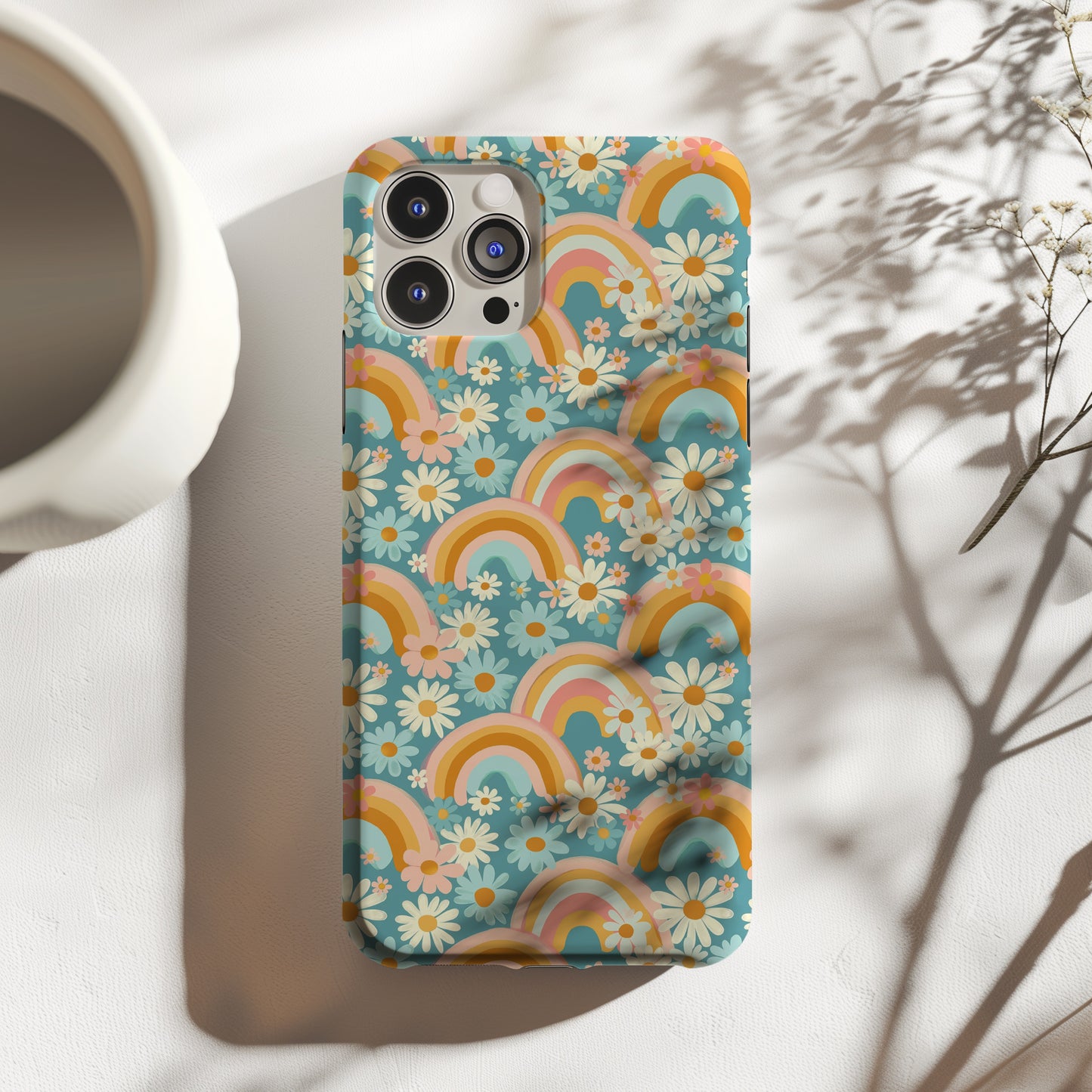 Rainbow and Daisy Funky Retro Tough Phone Case