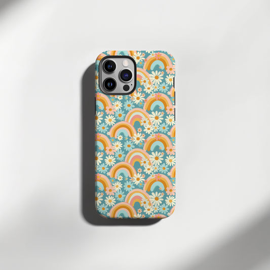 Rainbow and Daisy Funky Retro Tough Phone Case