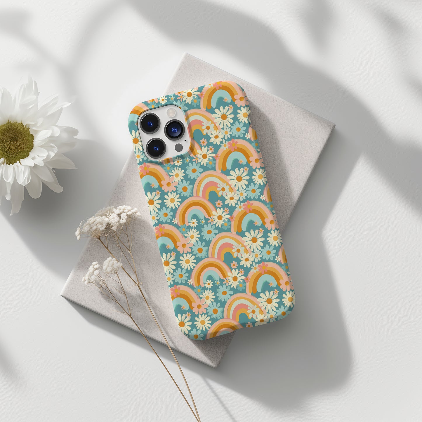 Rainbow and Daisy Funky Retro Tough Phone Case
