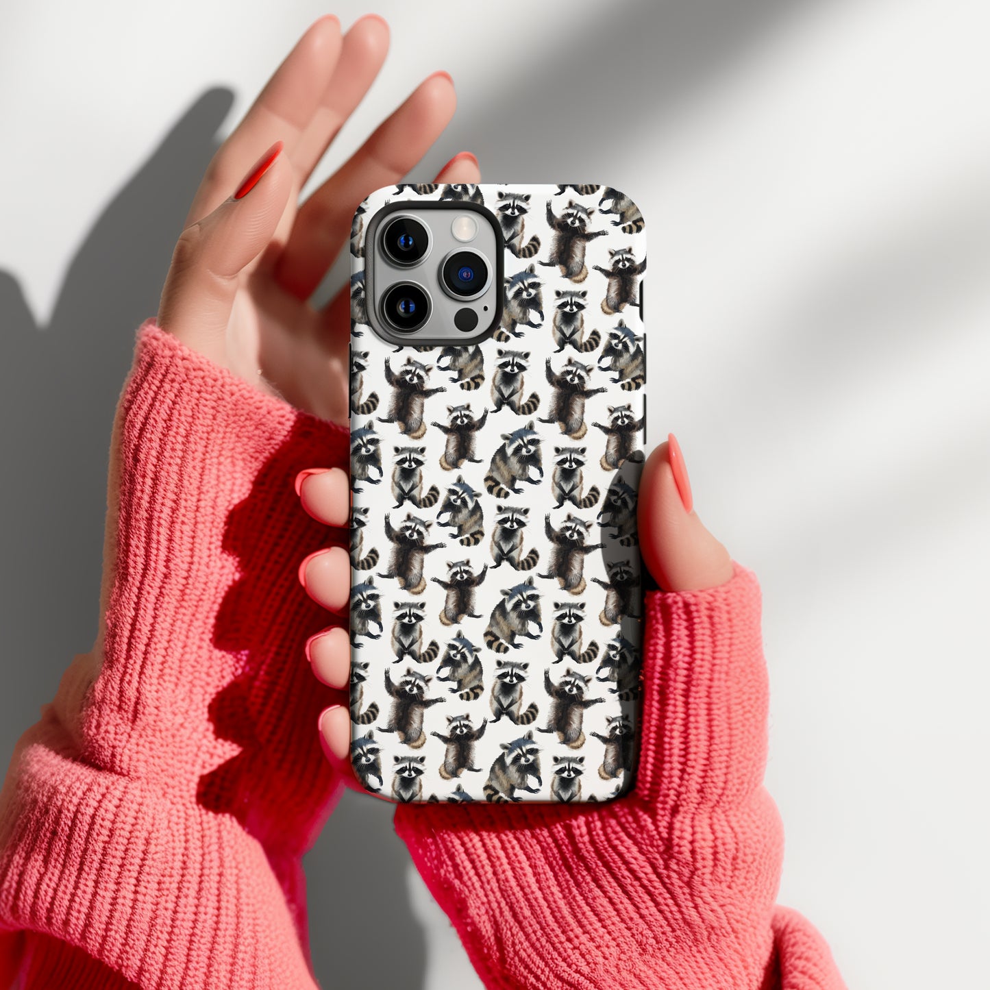 Silly Raccoon Print Tough Phone Case