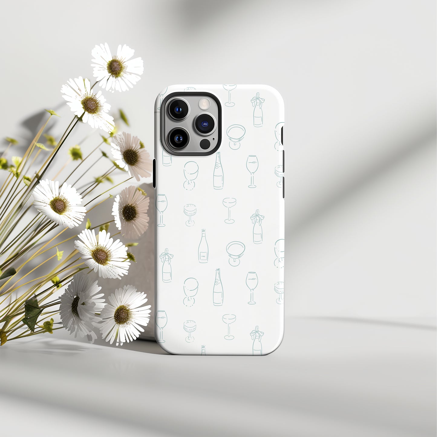 Champagne Coup and Wine Glass Whimsical Blue Doodle Tough Phone Case