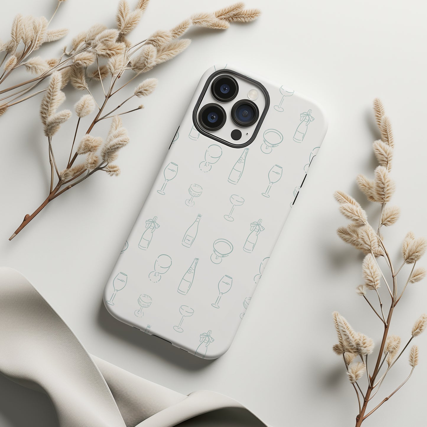 Champagne Coup and Wine Glass Whimsical Blue Doodle Tough Phone Case