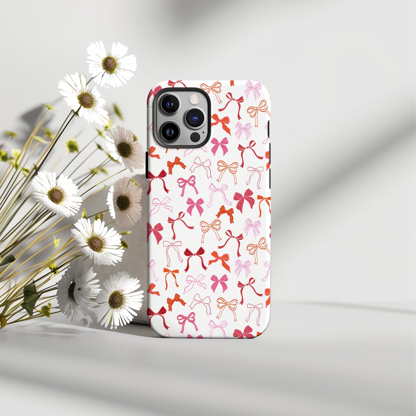 Coquette Whimsical Pink, Red, Orange Bow Design Tough Phone Case