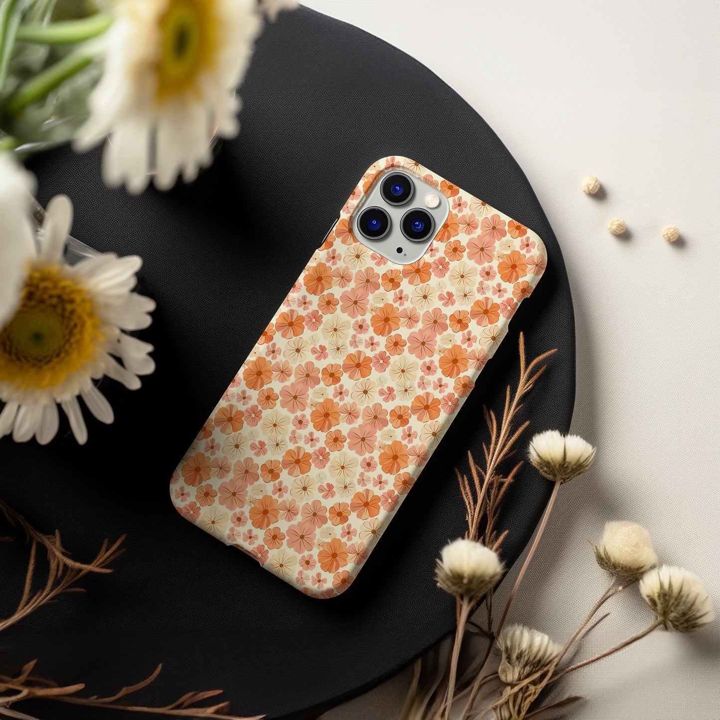 Flower Child Retro Pink Orange and White Floral Tough Phone Case