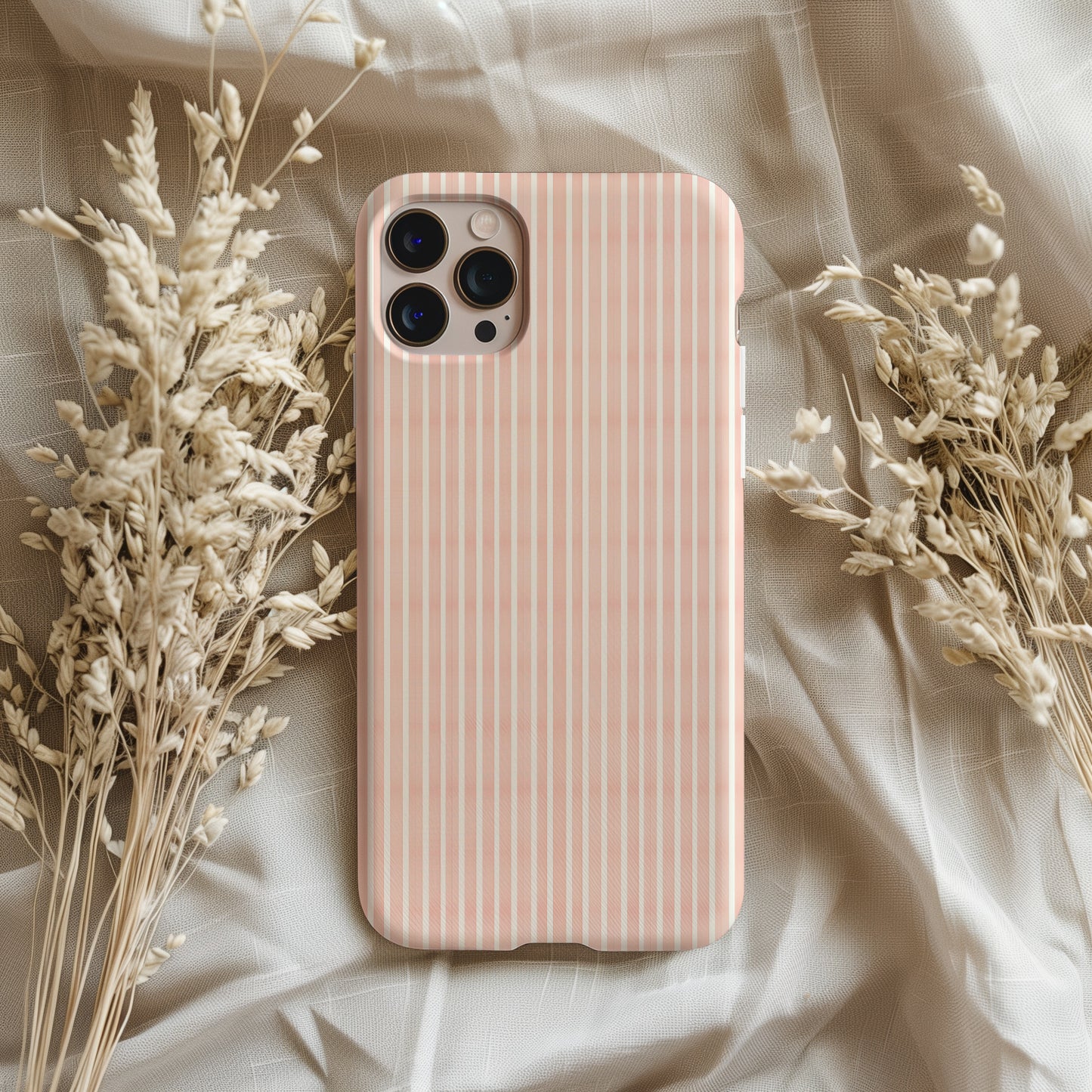 Blush Pink and White Ticking Stripe Tough Phone Case
