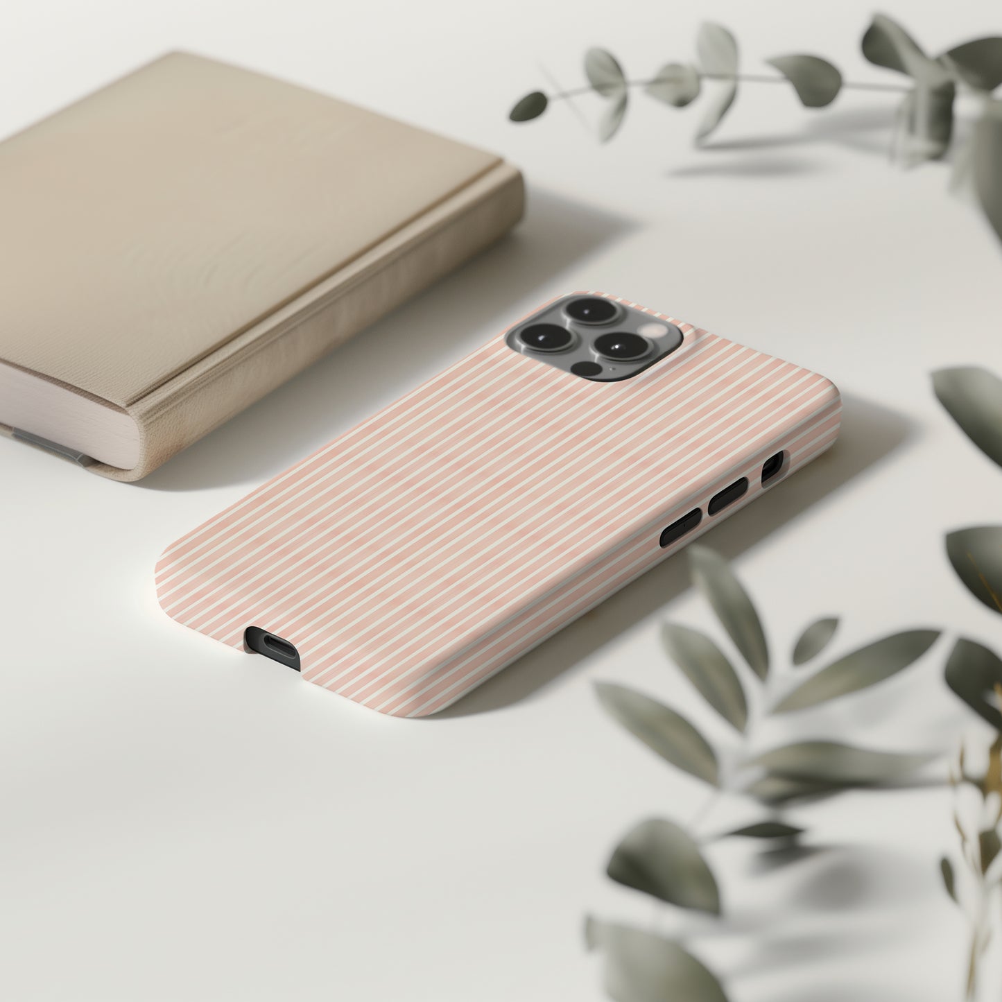 Blush Pink and White Ticking Stripe Tough Phone Case