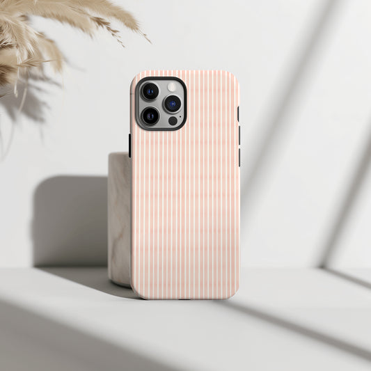 Blush Pink and White Ticking Stripe Tough Phone Case