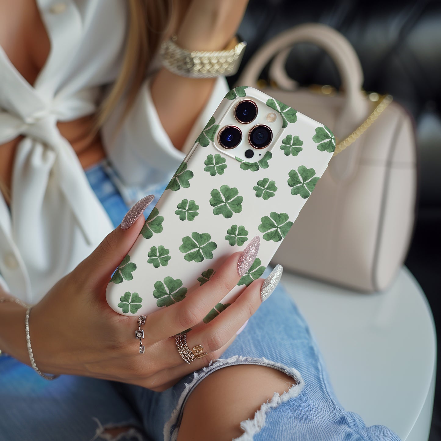 Lucky Four Leaf Clover Green Watercolor Tough Phone Case