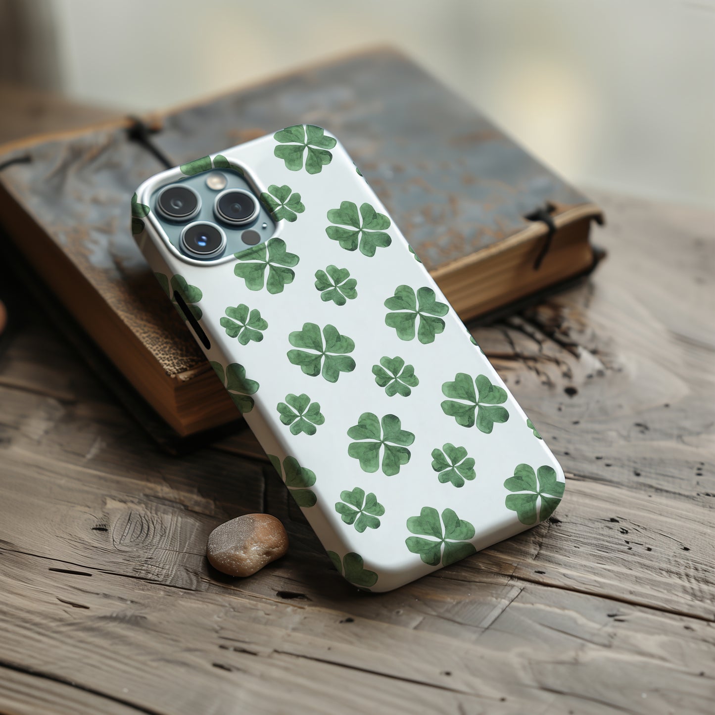 Lucky Four Leaf Clover Green Watercolor Tough Phone Case