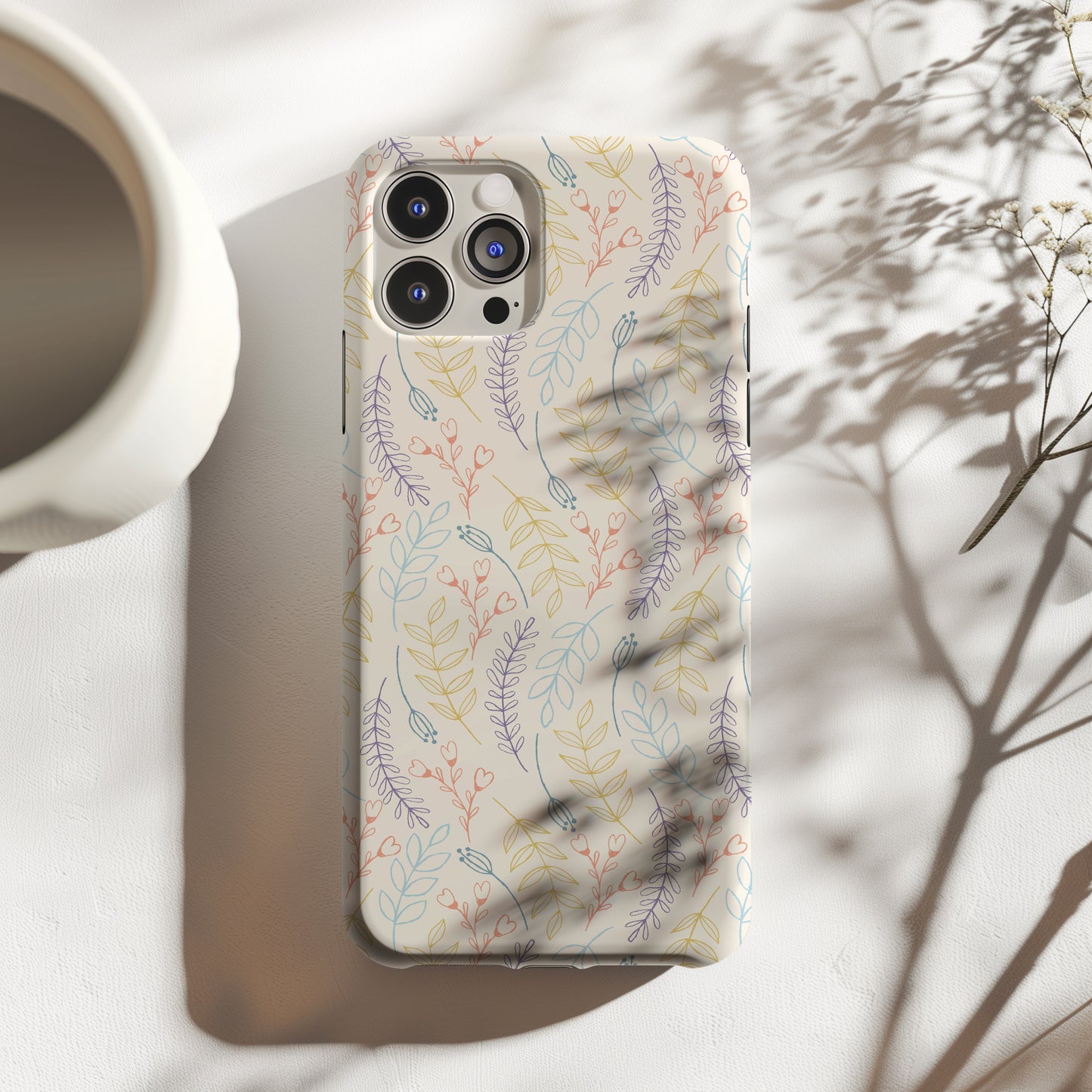 Muted Pastel Boho Floral Fern Doodle Minimalist Tough Phone Case