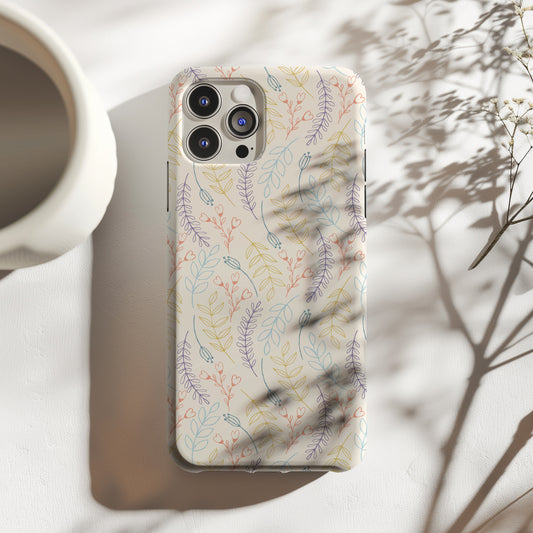 Muted Pastel Boho Floral Fern Doodle Minimalist Tough Phone Case