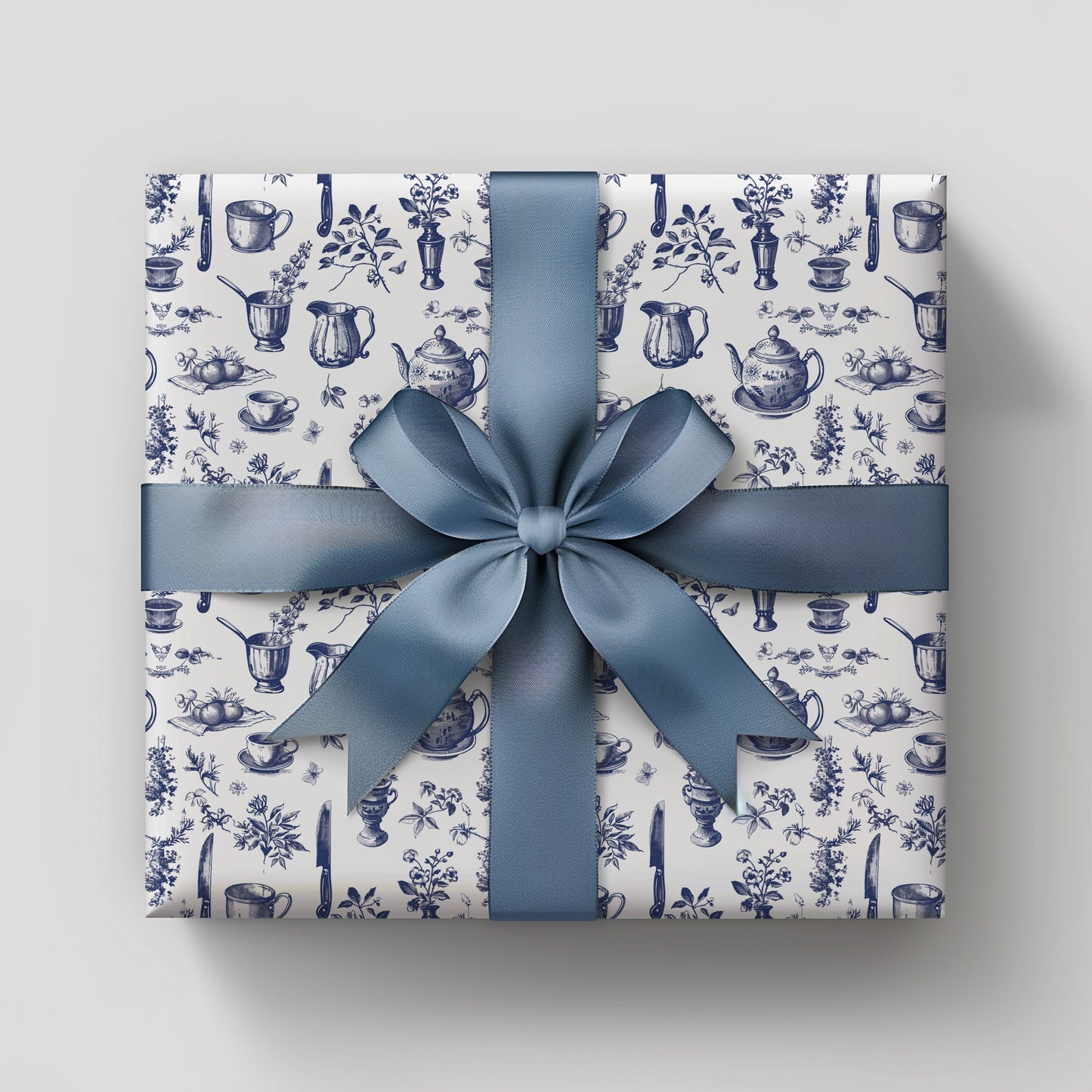 Tea Party Blue Vintage Toile de Jouy Gift Wrapping Paper Sheets