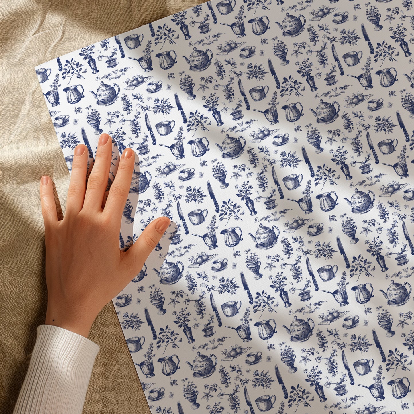 Tea Party Blue Vintage Toile de Jouy Gift Wrapping Paper Sheets