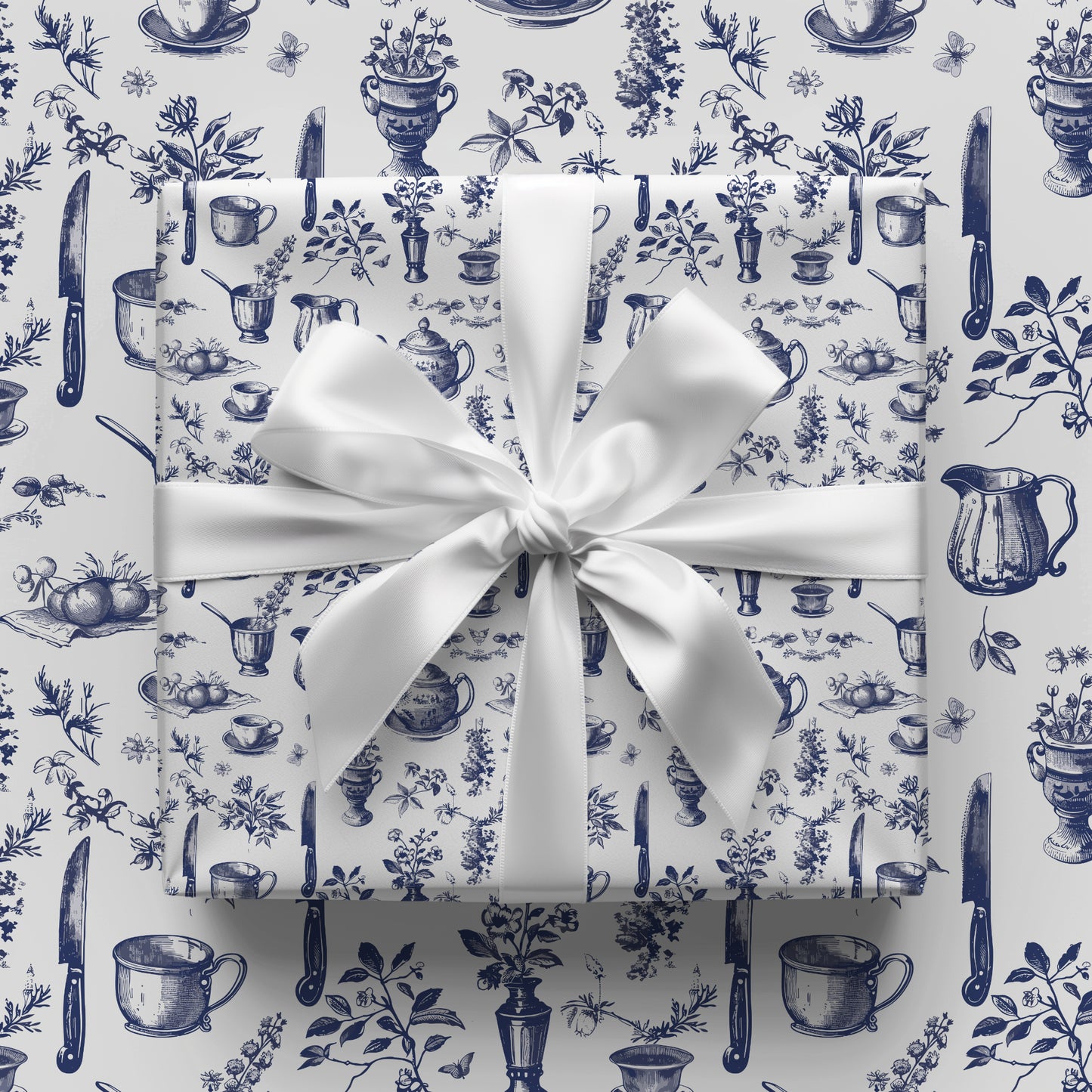 Tea Party Blue Vintage Toile de Jouy Gift Wrapping Paper Sheets