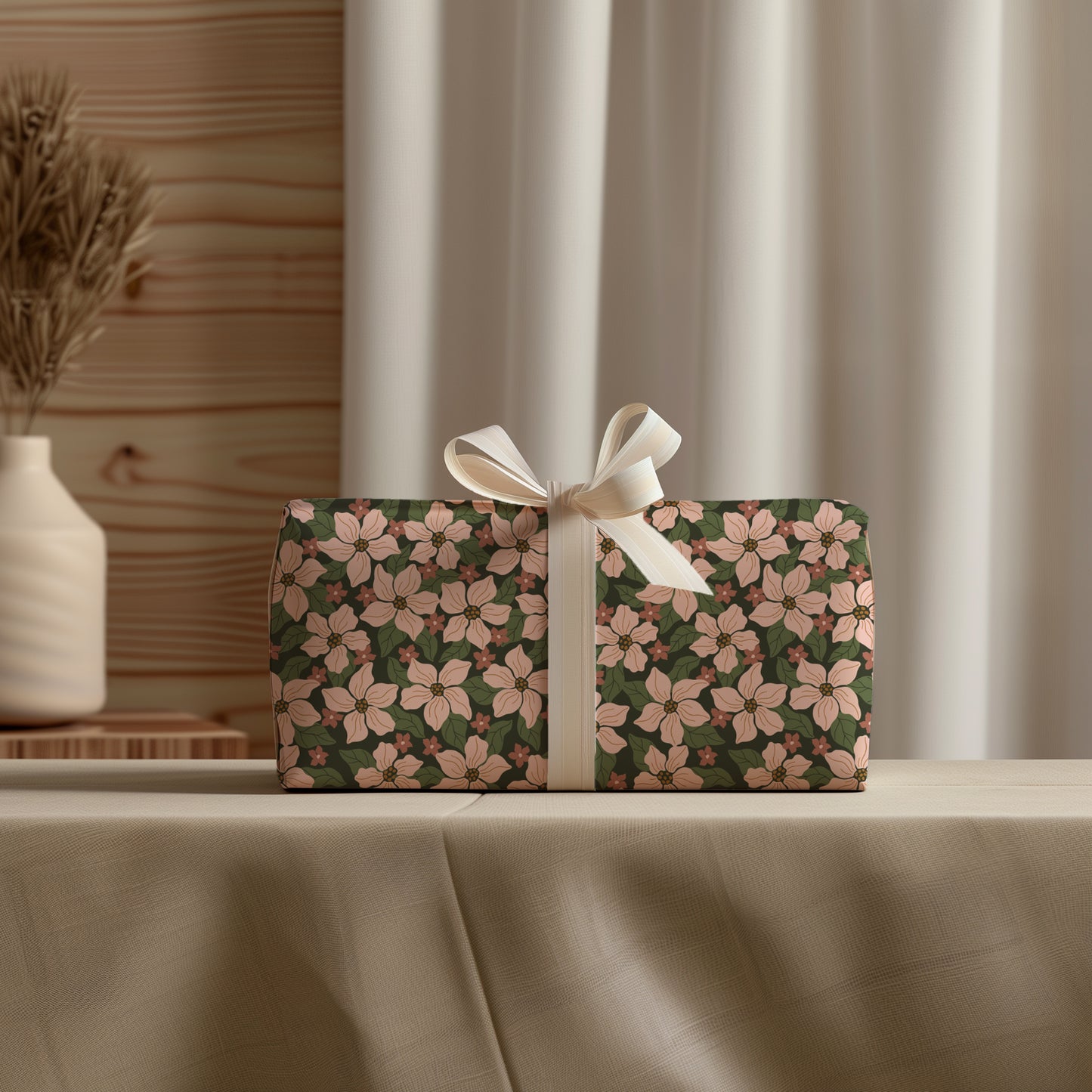 Pink, Red and Green Holiday Floral Gift Wrapping Paper Sheets