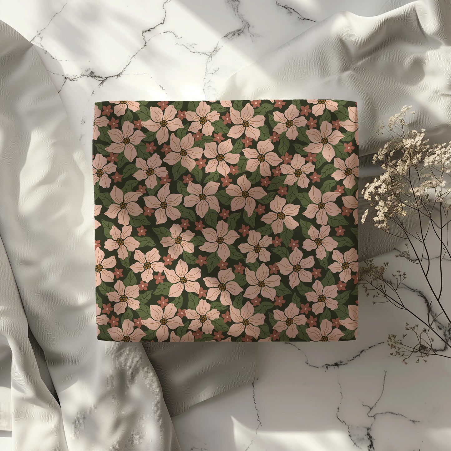 Pink, Red and Green Holiday Floral Gift Wrapping Paper Sheets