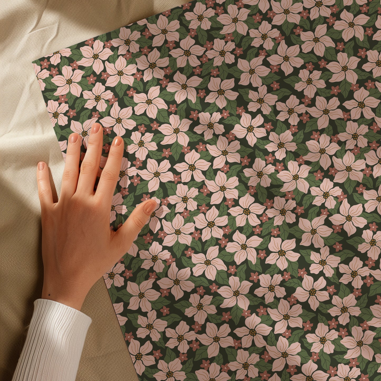 Pink, Red and Green Holiday Floral Gift Wrapping Paper Sheets