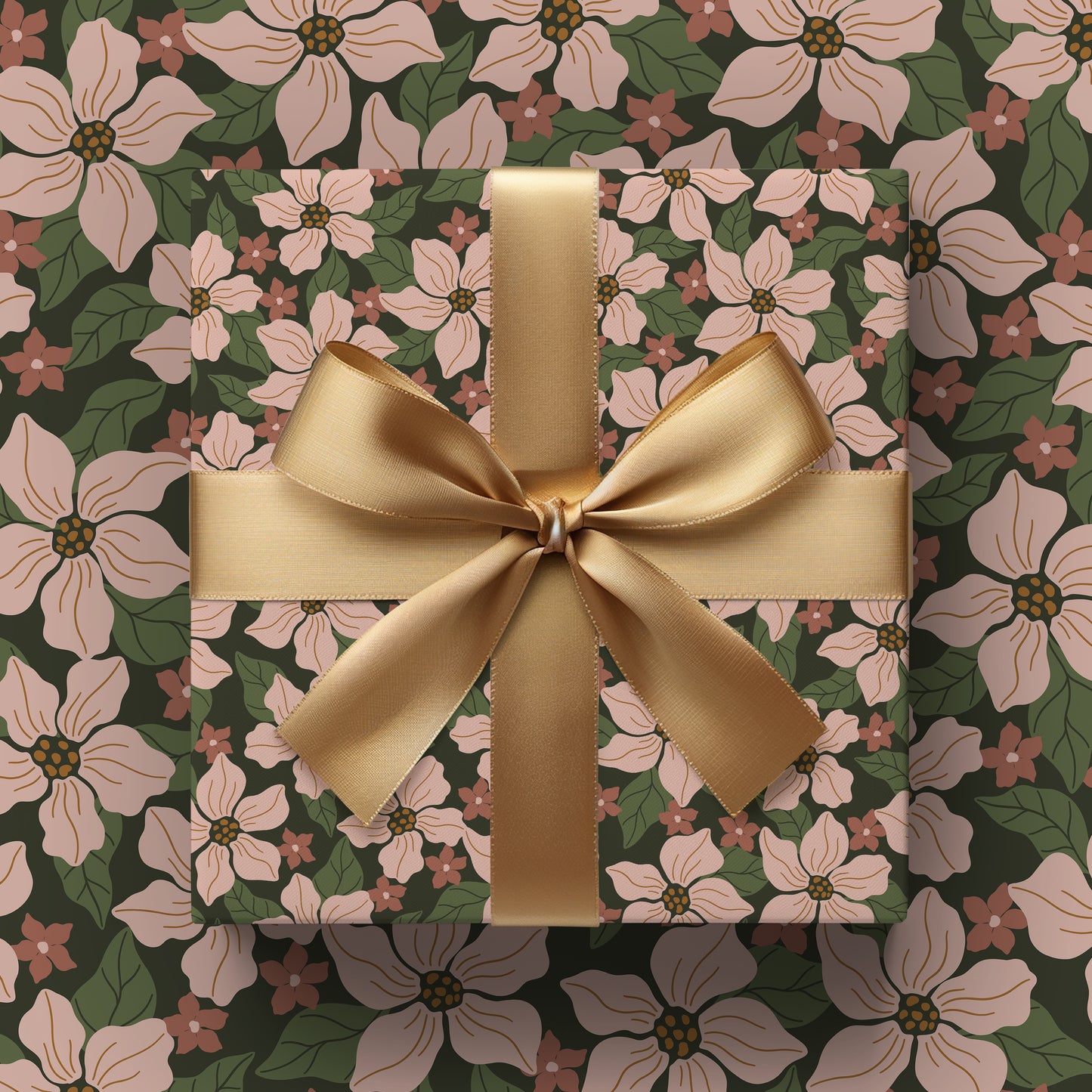 Pink, Red and Green Holiday Floral Gift Wrapping Paper Sheets